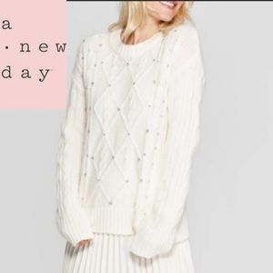Sweater Soft Jewels Sparkly Gems Cozy Cottagecore Sweater Ivory White Size XL